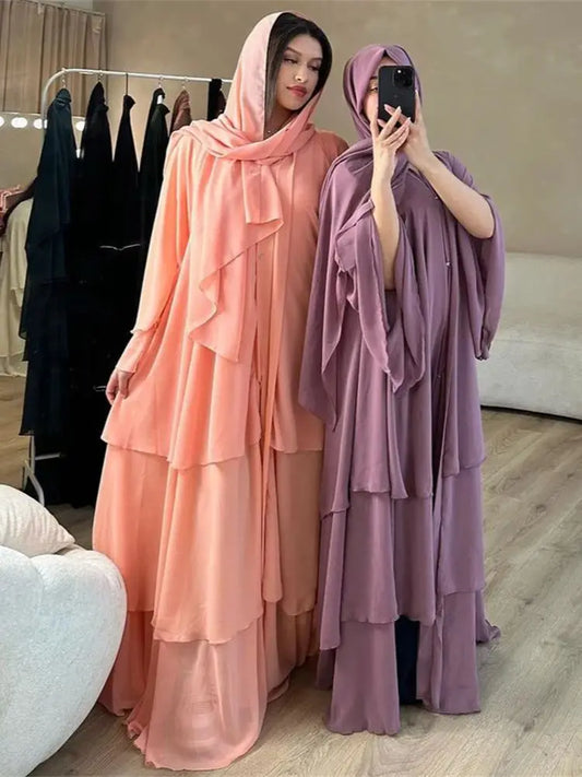 Summer Open Chiffon Khimar Kimono Abaya Dubai Luxury 2024 Muslim Sets Modest Kaftan Hijab Dresses for Women Islam Kebaya Damen